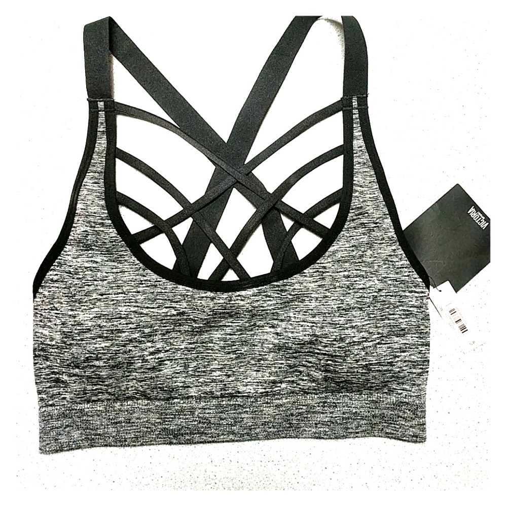 VS Pink Grey Strappy Sports Bra (NWT)